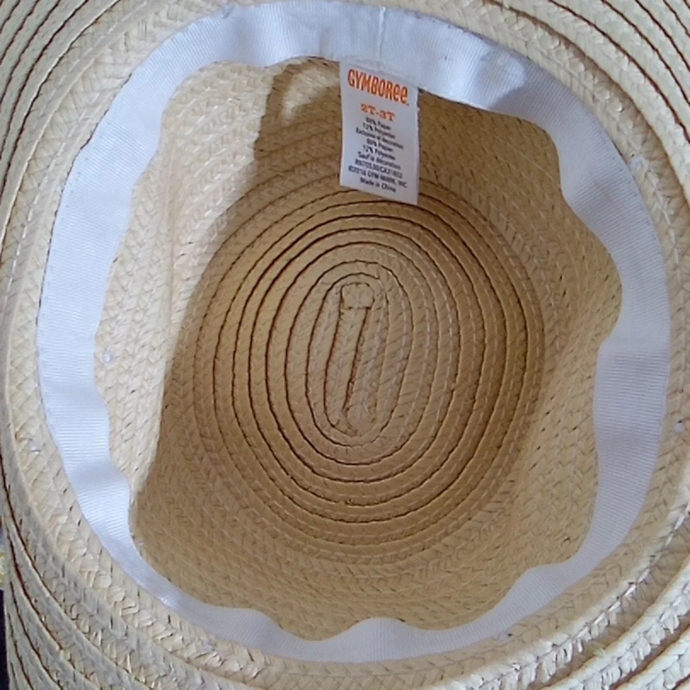 Gymboree Cream Straw Sun Hat with Pink Floral Tie 2T-3T